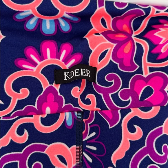 NWOT K-DEER leggings size M blue pink Made in USA bright colorful - Picture 4 of 5